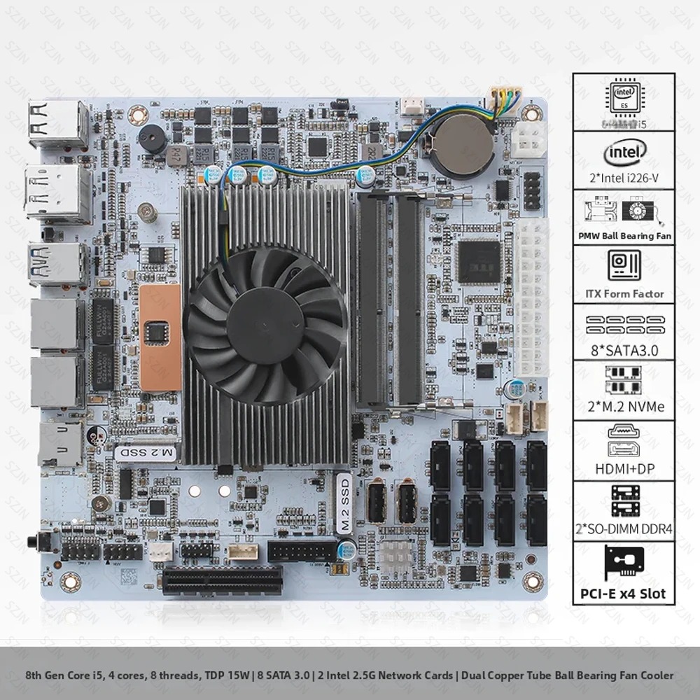 Nas Motherboard 8 Sata Mini Itx - Placa Base I5-8265U ES NAS de